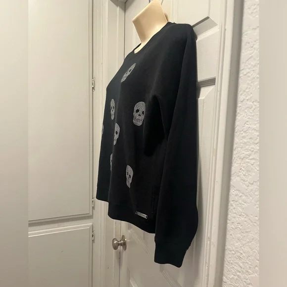 Betsey Johnson Embellished Rhinestone Skull Fleece Sweatshirt Black-Small - VGUC - Picture 3 of 14